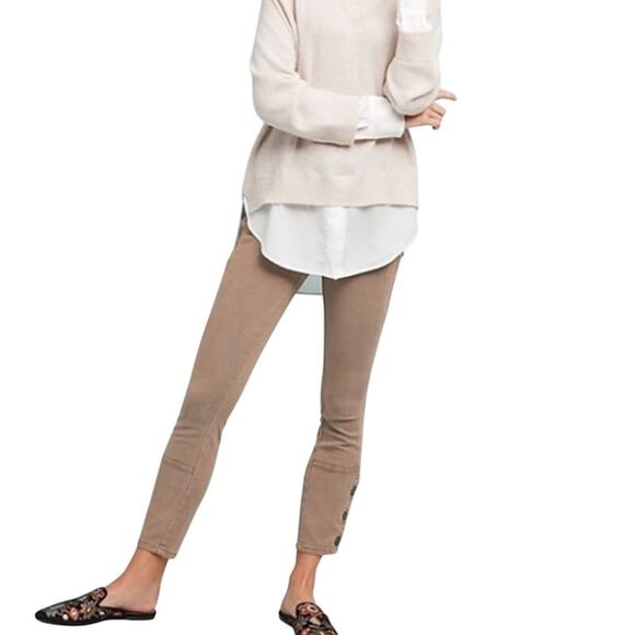 Anthropologie Button Leg Cropped Ankle Skinny Utility Pants 27 - Picture 1 of 15